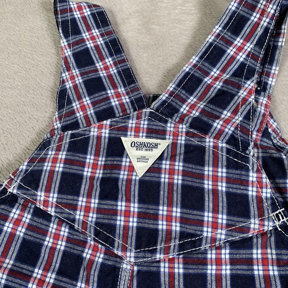 VTG OshKosh Overalls Toddler‎ 18 Months Blue Red Plaid Shortalls Cotton Pockets - Picture 12 of 13